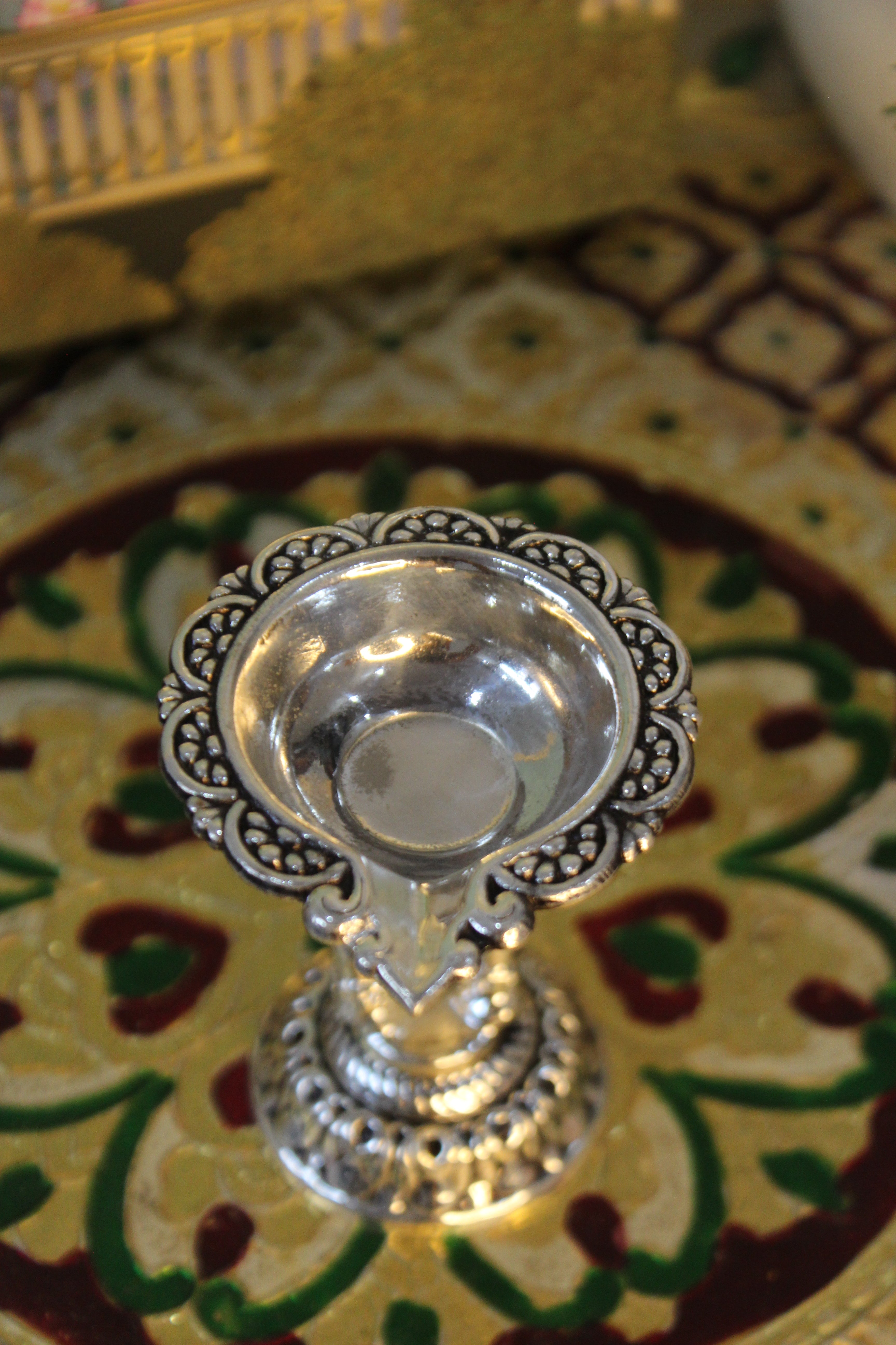 999 Silver-Plated Brass Elephant Trunk Diya | Decorative Pooja Oil Lamp